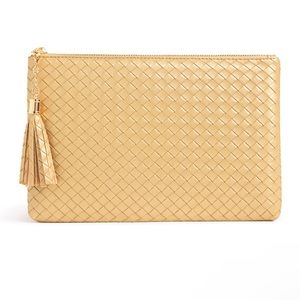Rachel Zoe X Virginia Wolf Mimi Woven Pouch, Gold,‎ NWT, NIP, Retail $88